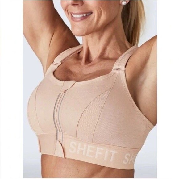 SheFit Ultimate Sports Bra Adjustable Straps Front Zip Sandstorm Nude - Medium - Picture 1 of 9